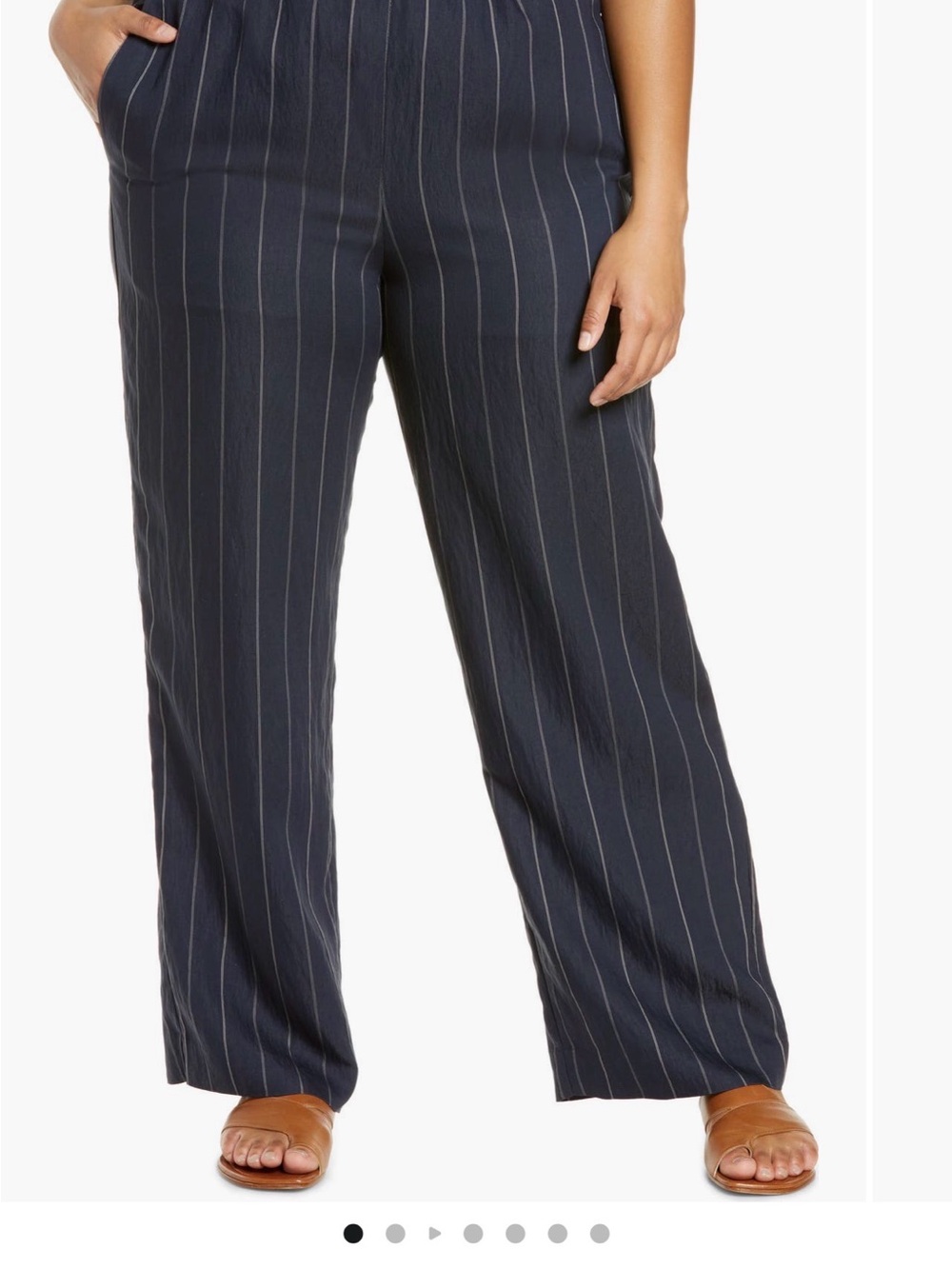 Vince Striped Wide Leg Pinstripe Pants - Navy